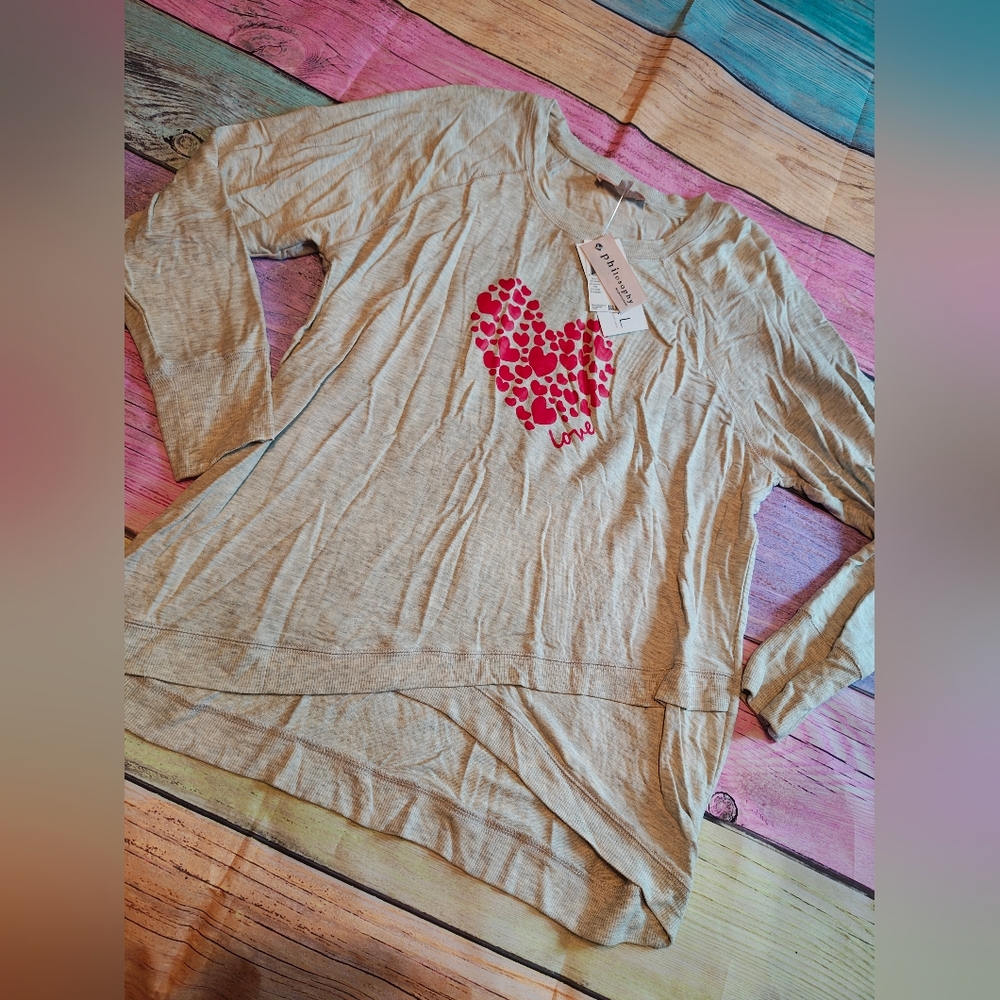 XL Philosophy Gray Heart Modal Long Sleeve Top #0405